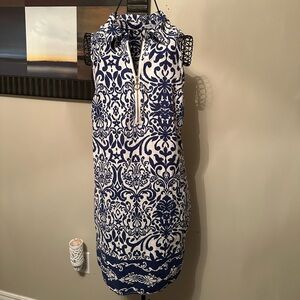 Casa Cabana Blue Pattern Dress with Gold Zipper